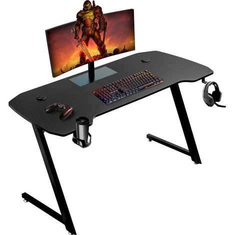 Baroni Home Scrivania Gaming per Computer Ergonomica con Supporto e Gancio Cuffie e Porta Bicchiere, Tavolo da Gioco in MDF e Acciaio, 140x60 cm (1/5)