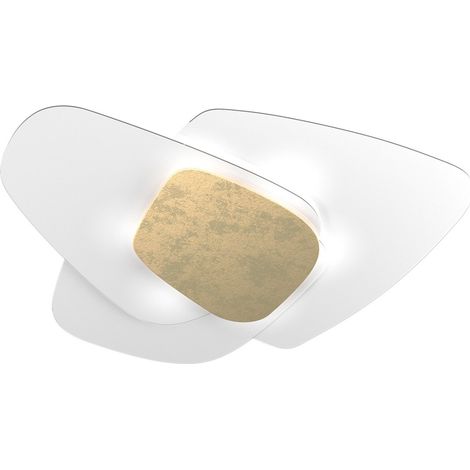 Plafoniera vetro top light strategy 1196 plg e27 led lampada soffitto parete, finitura metallo foglia oro