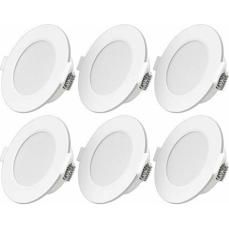 Ultradünner 6-W-LED-Einbaustrahler, 230 V, IP44, warmweiß. 6er-Pack Einbaustrahler. Einbautiefe: 26 mm. Mini-Deckenstrahler für Bad und Wohnzimmer. (1/4)
