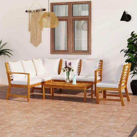 vidaXL Muebles de jardín 5 pzas cojines crema madera maciza de acacia (1/5)