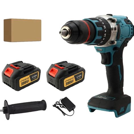 Taladro percutor, motor sin escobillas, funcionalidad 3 en 1, 2 baterías (1/2)