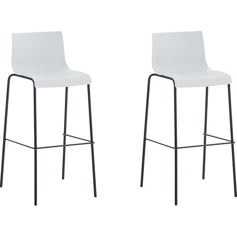 Set di 2 sgabelli da bar in tessuto plastico bianco con struttura in metallo nero e quattro gambe stile chic e moderno 100005570
