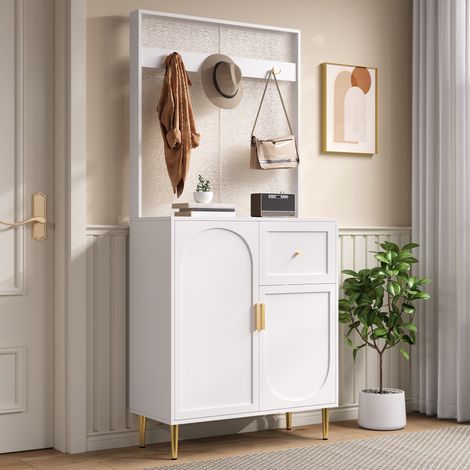 Set de rangement pour entrée, meuble d’entrée compact avec étagère et penderie, armoire murale pour couloir, placard à chaussures intégré, dimensions (LxHxP) : 80x175,5x35 cm (1/5)
