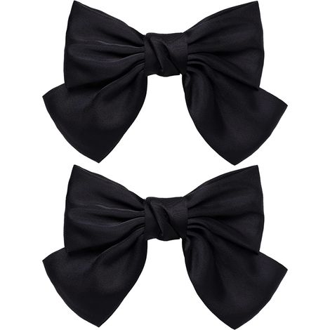 Bow Hair Clip - Satin Fabric - Metal French Barrette - For Women And Girls - Red Or Black - 2 Pieces (1/5)