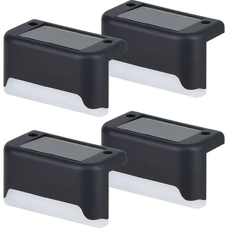 Set mit 4 Solar-Gartenleuchten für den Außenbereich, Solarleuchten für Treppen, Zäune, wasserdichte Solar-Terrassenleuchten, warmweißes LED-Licht (schwarzes Gehäuse, weißes Licht) (1/5)