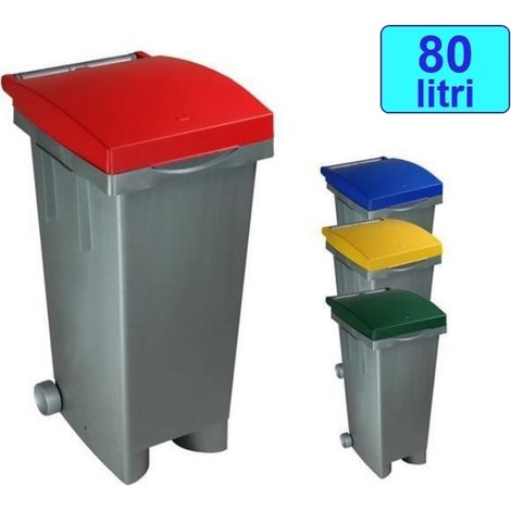 Cassonetto/Pattumiera/Contenitore/Bidone per raccolta rifiuti uso esterno 80lt Grigio/Rosso