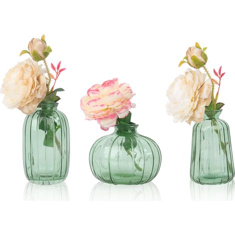 Lot de 3 petits vases verts pour décoration de table de mariage (1/5)