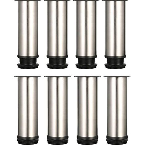 Lot de 8 Pied de Meuble,Pied Reglable pour Meuble 15 cm Pied de Table Metal Pieds de Lit Pied de Table Reglable Pied Canapé,Hauteur Totale 150 mm-165mm,Acier Inoxydable Brossé (1/3)