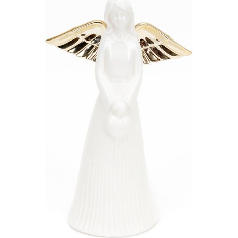 Angelo natalizio decorativo colore bianco e oro statua per presepe h 29 cm (1/2)