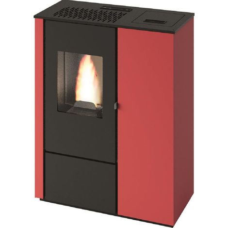 Punto Fuoco, Stufa a Pellet Slim Aurora 8 Kw, Rossa, Con Telecomando, 5 Stelle