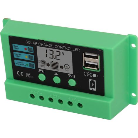 Régulateur de charge solaire PWM, écran LCD réglable, 12 V/24 V, boîtier vert, 10 A (1/5)