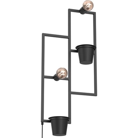 Applique murale noire indus 2 pots Flower 2xE27 Luminex