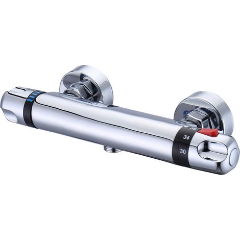 Thermostatic Shower Thermostat Chrome Shower Mixer Thermostat with Temperature and Flow Adjustment / Mixer Tap Shower Thermostat with 38°C Safety Button (1/5)