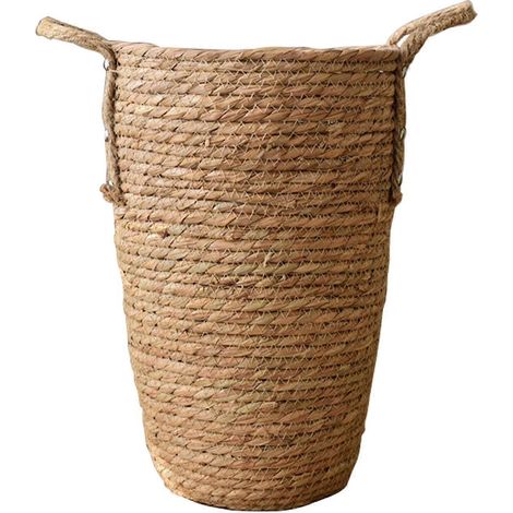 Panier en osier tressé pour fleurs séchées, vase décoratif en paille, pot à plantes pour salon, composition florale rustique, rangement bohème (1/5)