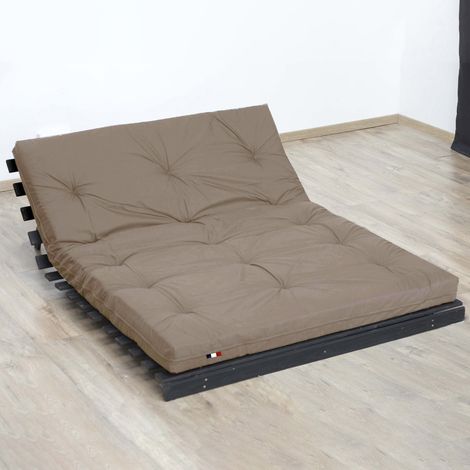 Matelas futon latex et fibres fabrication française Couleur Taupe 90 x 190