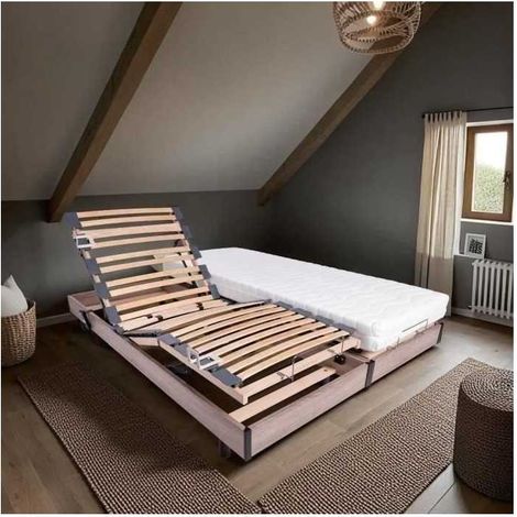 Ensemble relaxation matelas + sommiers électriques 2x70x190 - Mousse - Ferme - TALCA Fabrication française (1/5)