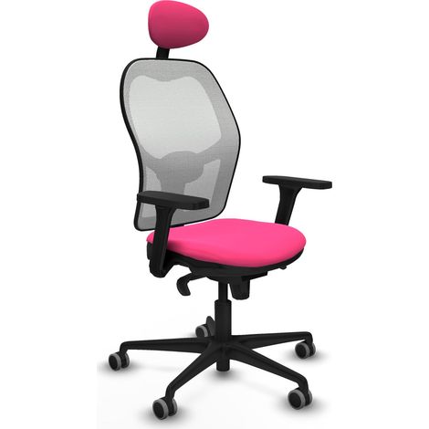 Jorquera sincro malla blanca similpiel rosa brazos 3D base nailon cabecero fijo ruedas 65mm engomada (1/5)