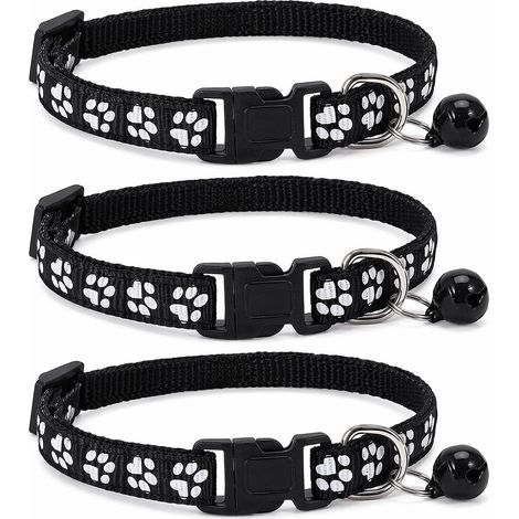 3PCS Collier Chat, Anti Étranglement Réglable, avec Clochette Amovible et Boucle de Sécurité, pour Chaton, Chiot et Petit Chien, Taille 20 à 32 cm, Noir,Collier Chiot (1/5)