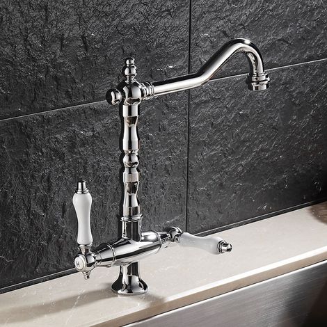 Retro-Waschbeckenmischer aus massivem Messing, klassischer europäischer Stil mit zwei Griffe, kreatives Design für Bad oder Küche, silberne Oberfläche-lsw