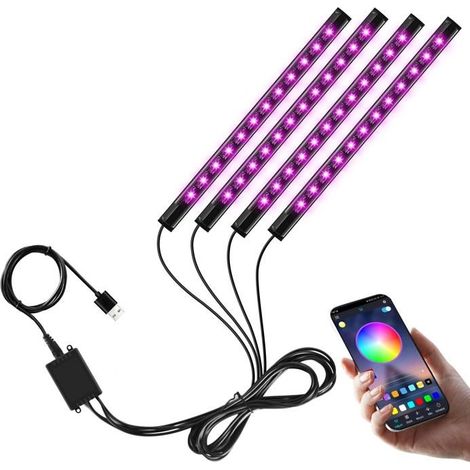 Lumières LED de voiture à l'intérieur de 4 pièces 48 lumières LED avec port USB de voiture Contrôle APP pour iPhone Android Smartph (1/4)
