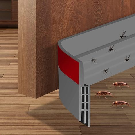 Guarnizione adesiva per la parte inferiore della porta Flintronic, 100 x 5 cm, paraspifferi in gomma TPE grigia, riduzione del rumore, antipolvere, blocco dell'aria fredda, protezione da topi e formic (1/5)