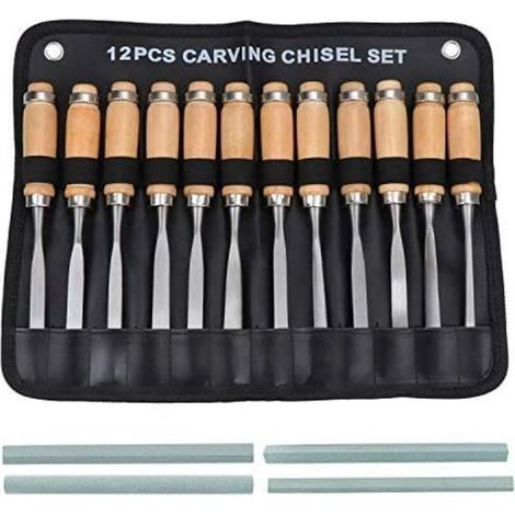 Set of 12-in-1 Hand-Carved Wooden Chisels, Woodworking Gouge Tool (1/4)