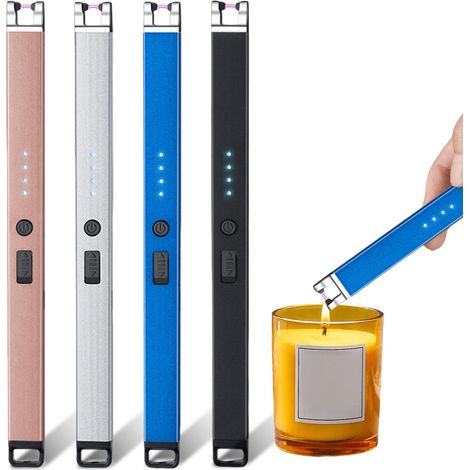 Lot de 4 briquets électriques : briquets phosphorescents, rechargeables par USB, avec serrure de sécurité, sans flamme, pour cuisine, desserts, camping et barbecue (1/5)