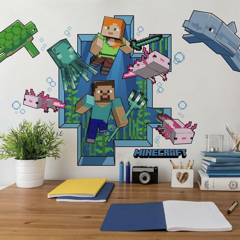 Stickers muraux géants repositionnables Minecraft – Lot de 18 pièces – Dimensions 2.54cm x 2.54cm à 38.1cm – Pour surfaces lisses – Roommates