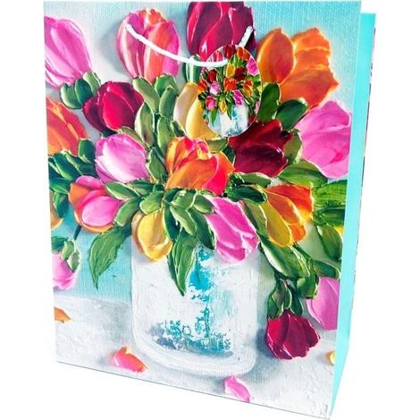 Borsa decorativa opaca 26x32x12cm con fiori