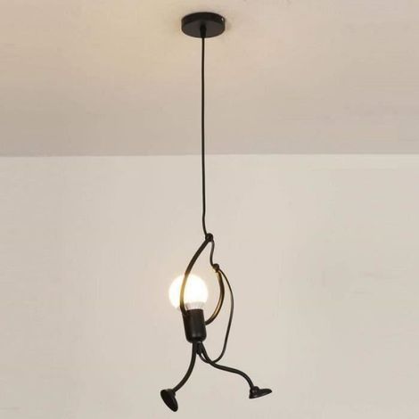 Lustre Suspension E27 Humanoïde - Fer Noir - Hauteur Réglable - Pour Salon Chambre Étude - 1 Pièce (1/4)