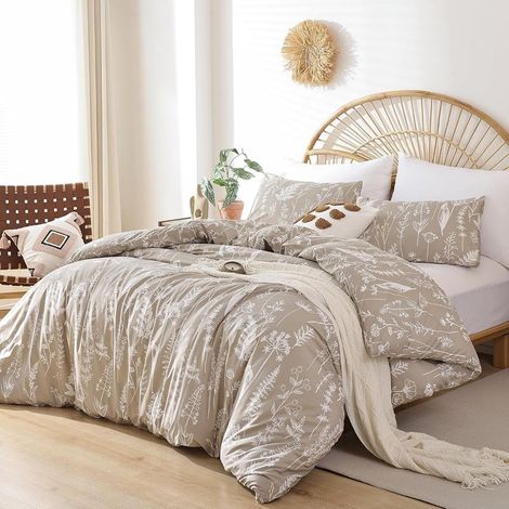 Housse de Couette 220x240 Adulte Fleurs Kaki Floral Parure de lit (1/5)