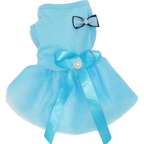 Robe Pour Chien - Jupe En Coton Avec Nœud Et Ceinture Cristaux - Vêtement Princesse Pour Petit Chien Et Chat - 1 Pièce (1/5)