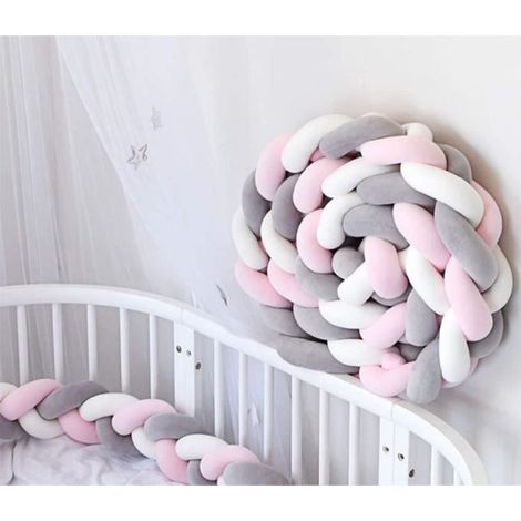 4M Bébé Tour de Lit Coussin Serpent Coussin Tressé Pare-chocs Velours Protection Bébé Blanc+Gris+Rose (1/2)