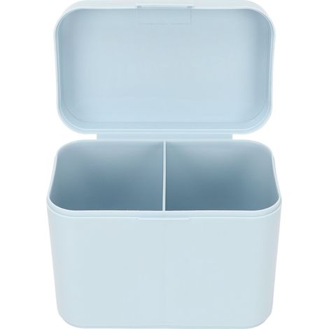 Boîte de Rangement Bureau 2 Compartiments Séparés Multifonction Antipoussière Grande Capacité Organisateur de Disques de Coton Bleu (1/5)