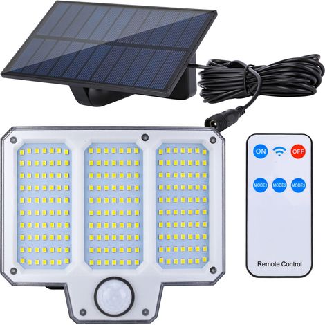 Projecteur solaire extérieur 210 LED, détecteur de mouvement, télécommande, IP44, 3 modes, jardin allée entrée, noir (1/5)