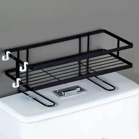 Étagère de Toilette Imperméable, Installation sans Clous, Organisation de Salle de Bain, Noir (1/4)