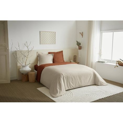 Parure de couette 3 Pièces réversible "Duo Premium" 260 x 240 cm King Size Sable/Paprika - - (1/2)