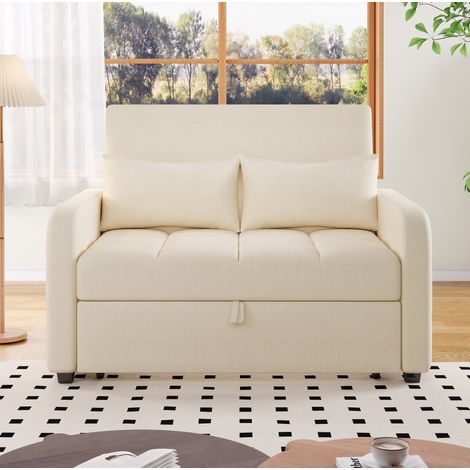Sofá-cama 180x110 Cm Transformable Asiento, Tela Algodón-lino Beige, Respaldo Ajustable 3 Posiciones (1/5)