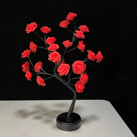 Arbre Lumineux En Forme De Rose - 24 Led Blanc Chaud - Alimentation Usb Ou Piles Aa - Lampe De Bureau Décorative Pour Chambre Salon Bureau - 1 Pièce