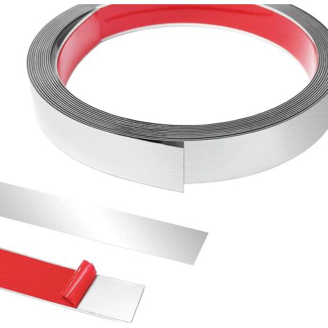 5 m X 2 cm Moulure Murale en Acier Inoxydable, Moulure Adhesive, Bandes DéCoratives, Effet Miroir, Pour Toilettes, Bord De Carrelage, Murs, Plinthes, Sol-Argenté (1/5)
