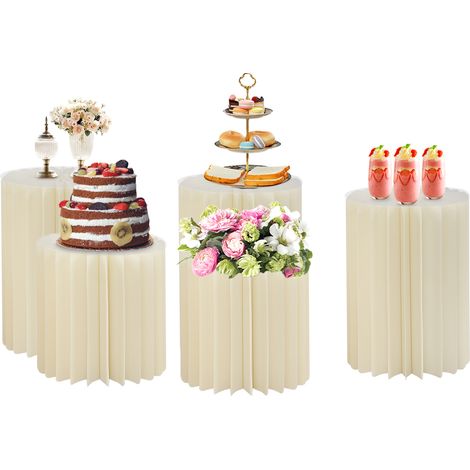 Lot de 5 Presentoir Blancs Pliable en Acrylique et Carton, Colonnes d'affichage rondes À Gâteaux Fleurs, Pour décorations de Buffet, Mariage, Anniversaire (3 pièces 3040cm + 2 pièces 3030cm) (1/5)