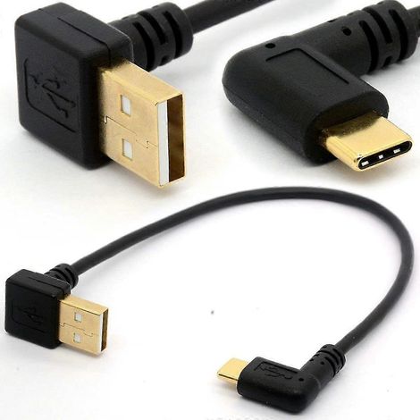 Câble USB 2.0 vers Type C coudé à 90 degrés (droite/gauche) mâle plaqué or, rallonge USB C pour transfert de données et synchronisation (90 Type C - USB 2.0 UP)