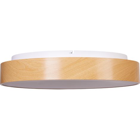 Lámpara de techo moderna luces LED integradas forma redonda con regulador mando a distancia metal madera clara Bragoto