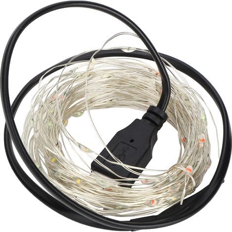 Guirlande lumineuse LED de 10 m (32,8 pi) en fil de cuivre, rechargeable par USB, idéale pour décorer une maison ou une fête d'Halloween. Lumière colorée. (1/5)