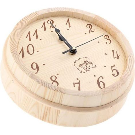 Horloge Murale - Bois - Chiffres Arabes - Pour Sauna Chambre Cuisine Gym - Diamètre 230 mm - 1 Unité (1/5)