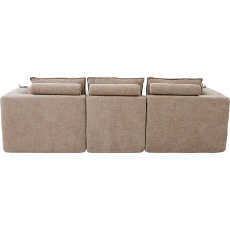 Divano modulare 3 posti con pouf, cuscini, portabicchieri e tasche laterali, chenille kaki (1/5)