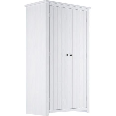 Havana 2 Door Wardrobe - Pine/Metal - L57 x W103 x H188 cm - White/Pewter - Full Assembly Required