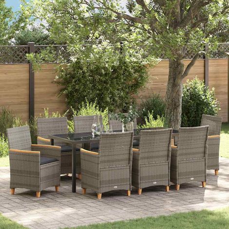 Garten Essgruppe 9 pcs Grau Poly-Rattan