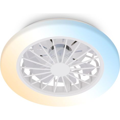Plafonnier ventilateur de plafond LED avec éclairage, télécommande, moteur DC silencieux à 5 vitesses, CCT et intensité réglable, plafonnier LED ventilateur, salon, 38 cm, blanc (1/5)