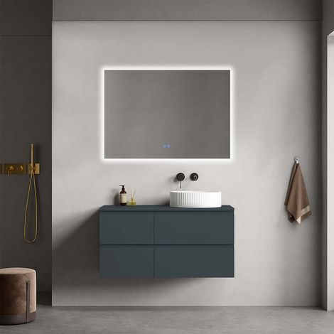 Mobile bagno sospeso reversibile  100 cm Blu Mare per Lavabo d'appoggio Specchio Quadro Retroilluminato - Fiji Paint Top (1/4)